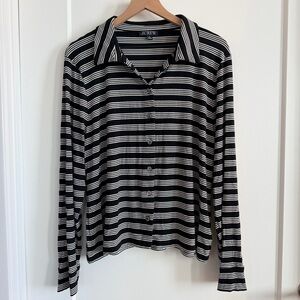 J.Crew Black and White Striped Long Sleeve Polo
